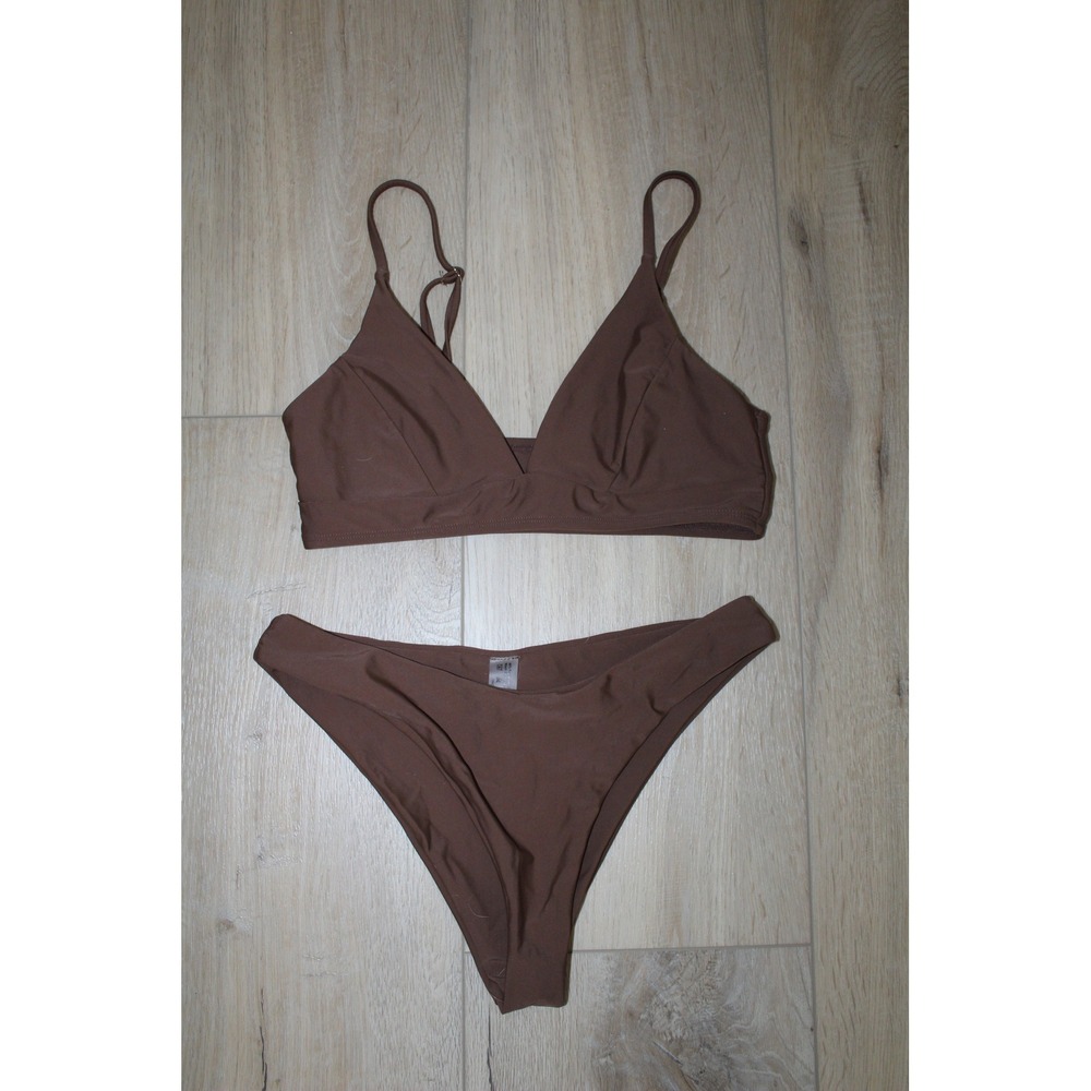Zaful Brown‎ Triangle Bikini Set Women Small High Leg Two Piece Swimsuit